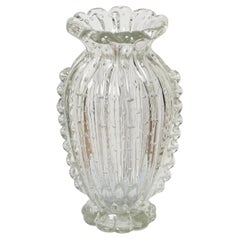 Large Murano "Bullicante" Blown Glass Fan Flower Vase by Barovier, Italy 1950s