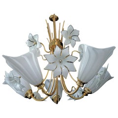 Grand lustre de Murano Calla Lily & Flower de Franco Luce, en verre d'art et laiton doré