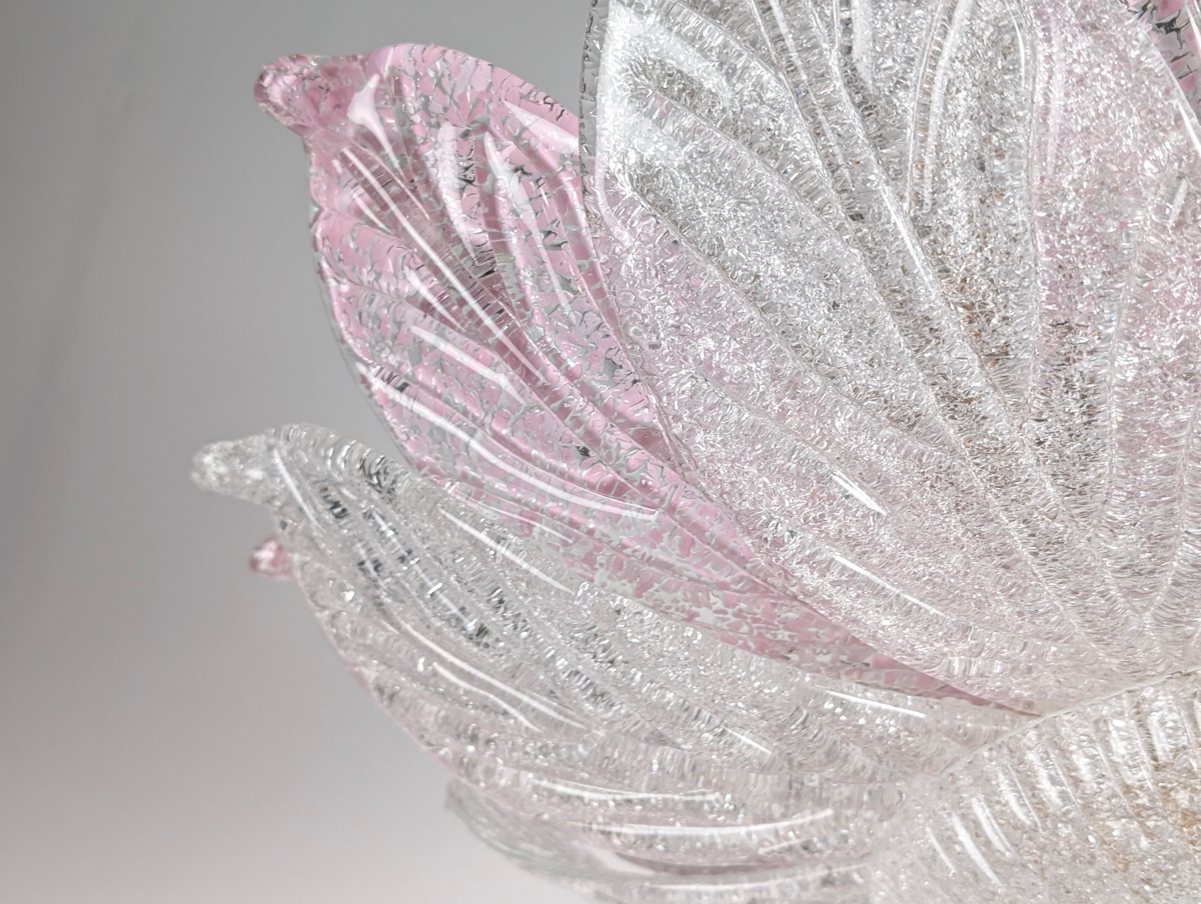 Ottone Grande lampada da soffitto di Murano in vetro rosa e bianco, Italia, anni '70 in vendita