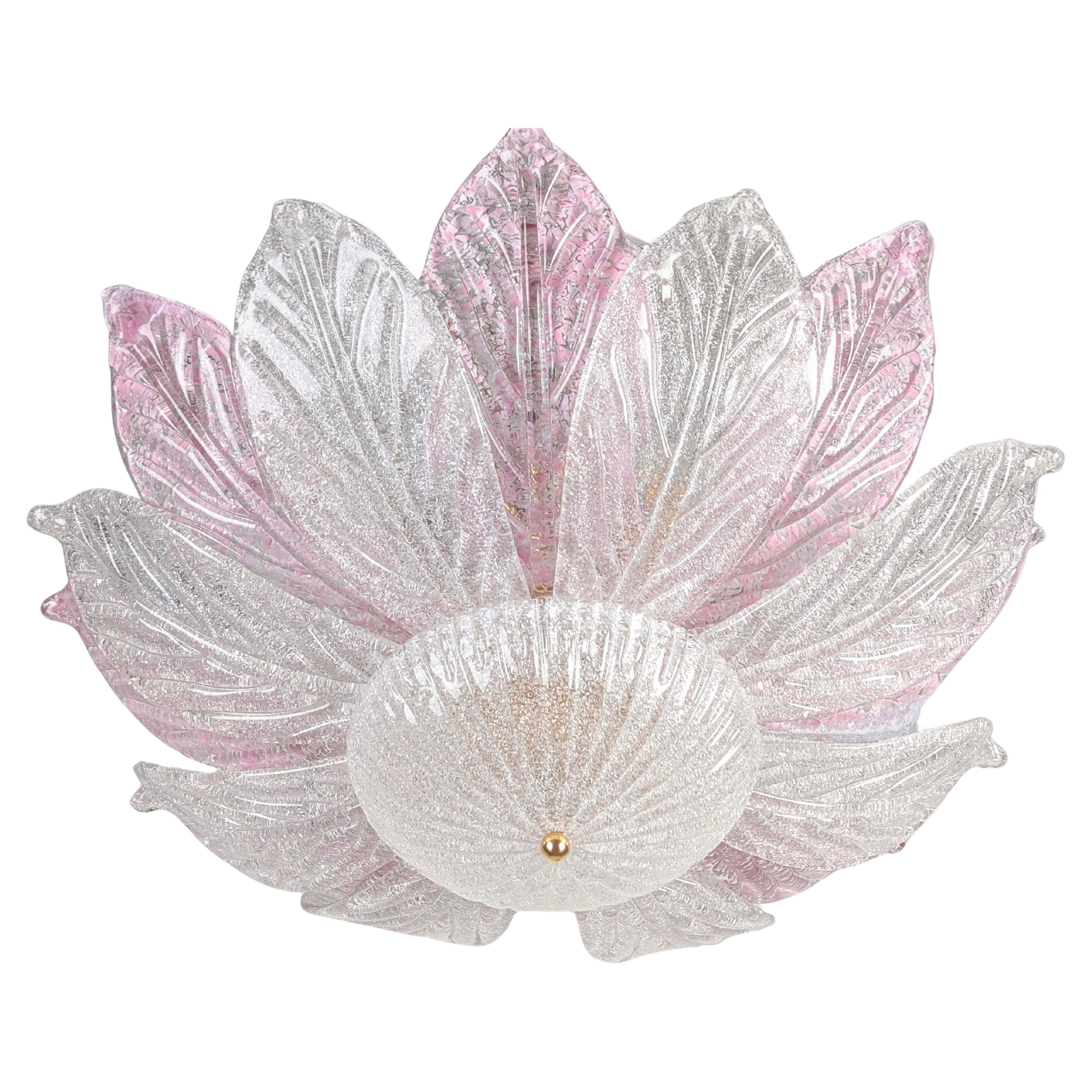 Large Murano Ceiling Lamp in Pink and White Glass, Italy, 1970s