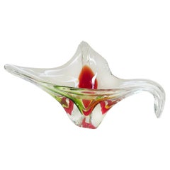 Large Murano Centerpiece Freeform Bowl with Red, Green and Amber to Clear Glass
