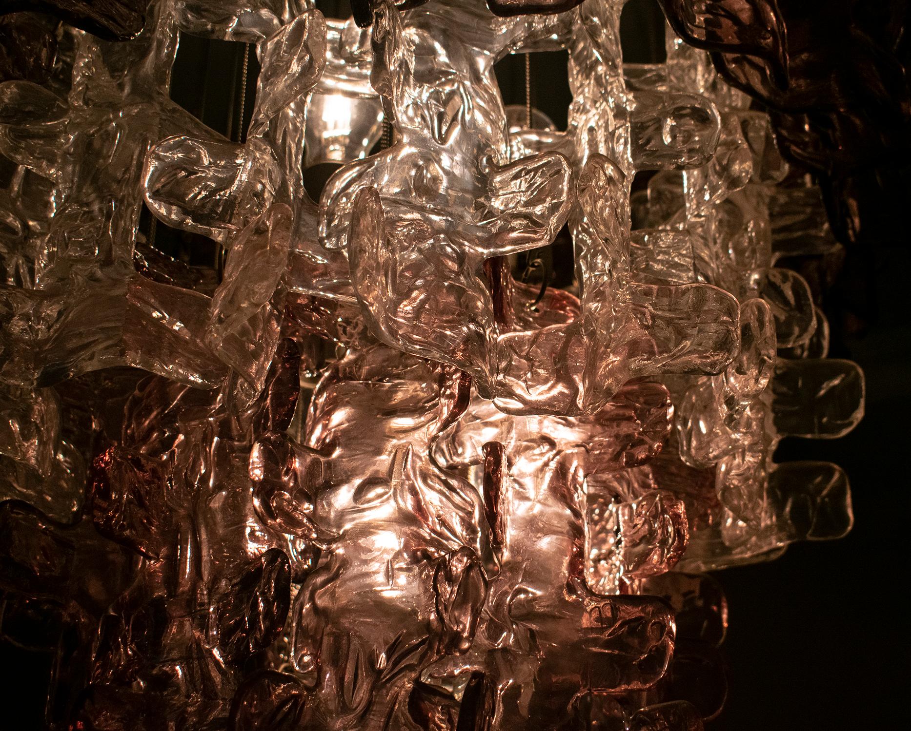 Grande lampadario di Murano in vetro trasparente e rosa lilla, attribuito a Carlo Nason in vendita 5