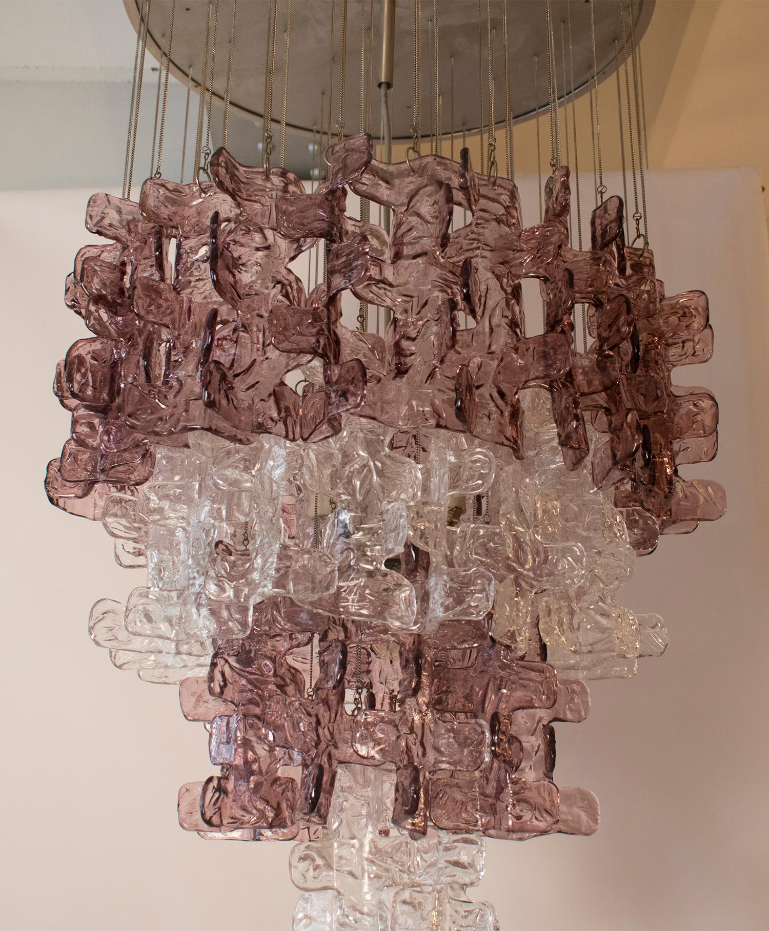 Grande lampadario di Murano in vetro trasparente e rosa lilla, attribuito a Carlo Nason in vendita 6