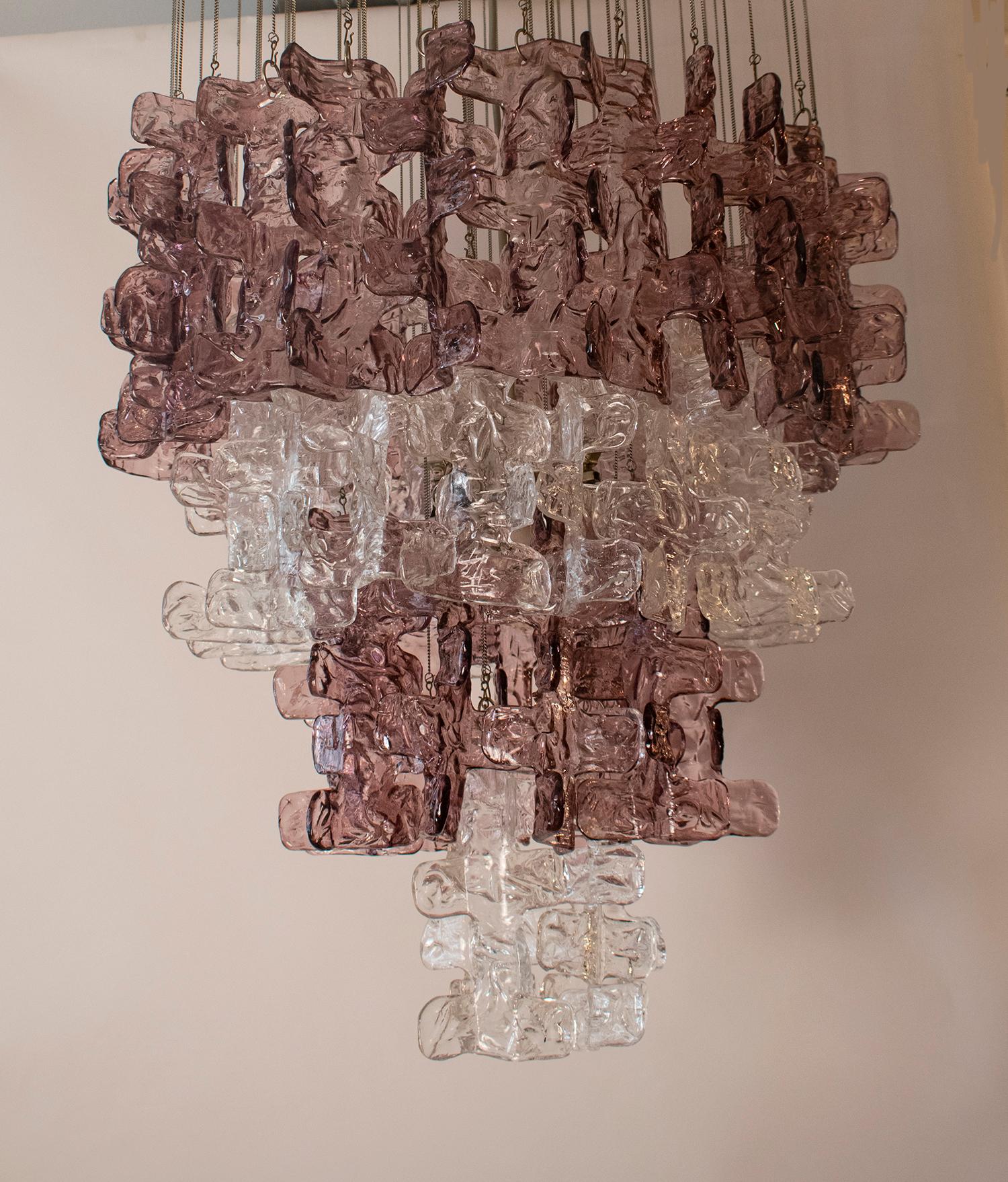 Large Murano Chandelier in Clear and Pink Lilac Glass, attributed to Carlo Nason 5