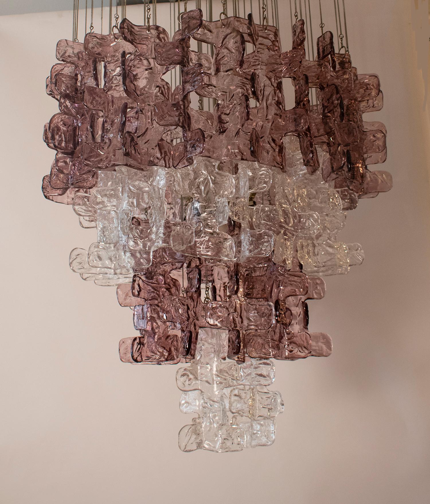 Grande lampadario di Murano in vetro trasparente e rosa lilla, attribuito a Carlo Nason in vendita 7