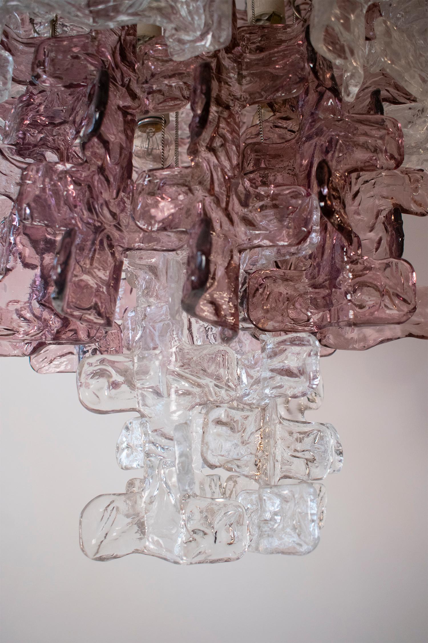 Grande lampadario di Murano in vetro trasparente e rosa lilla, attribuito a Carlo Nason in vendita 8