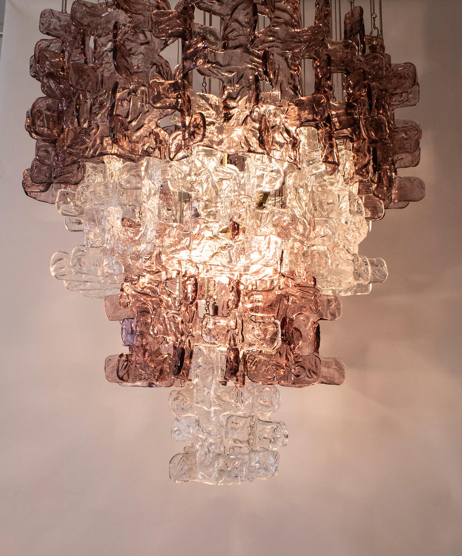 Large Murano Chandelier in Clear and Pink Lilac Glass, attributed to Carlo Nason 8