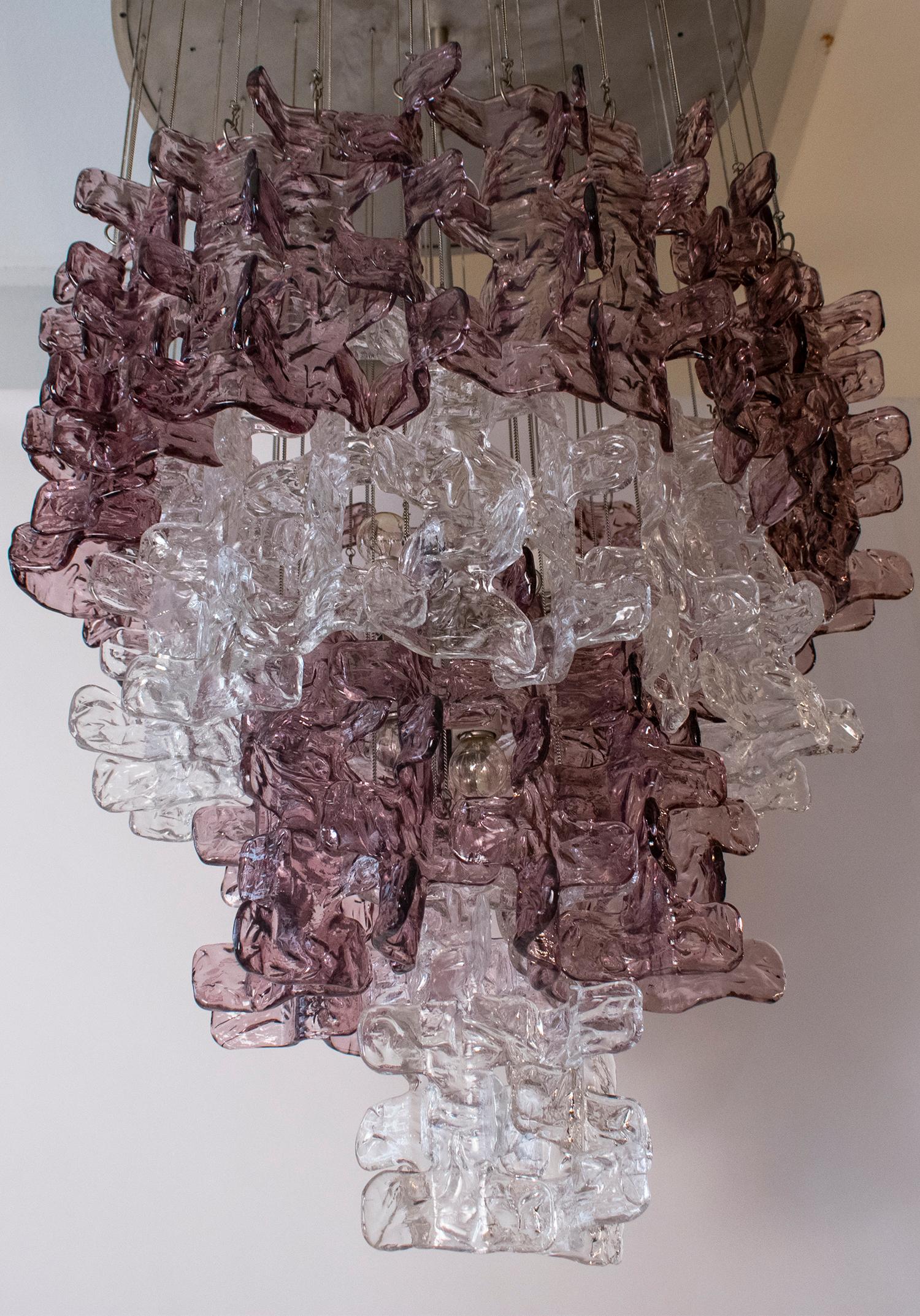 Grande lampadario di Murano in vetro trasparente e rosa lilla, attribuito a Carlo Nason in vendita 10