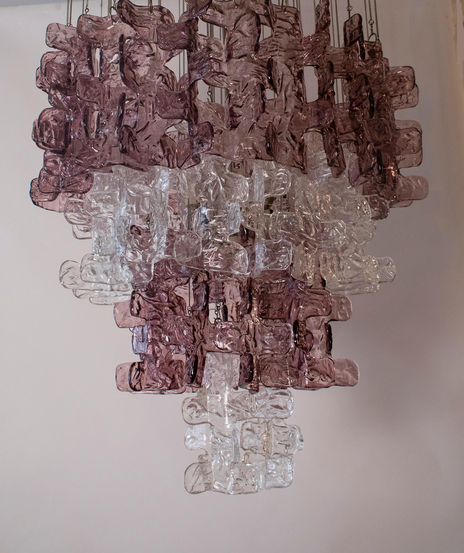 Grande lampadario di Murano in vetro trasparente e rosa lilla, attribuito a Carlo Nason In condizioni buone in vendita a Barcelona, Cataluna