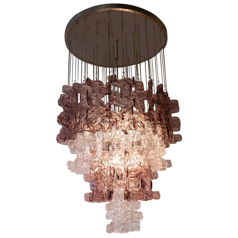 Large Murano Chandelier in Clear and Pink Lilac Glass, attributed to Carlo Nason For Sale