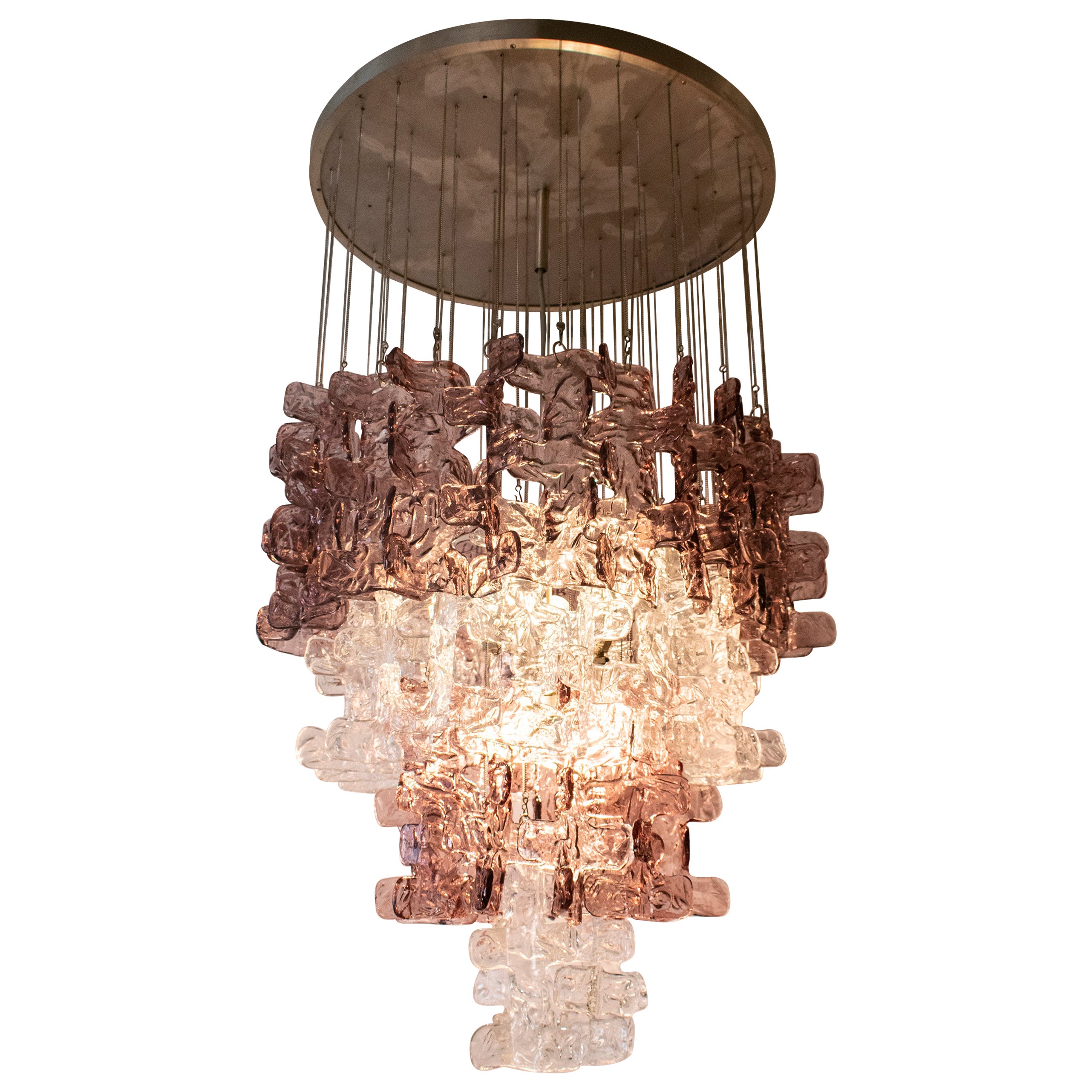 Large Murano Chandelier in Clear and Pink Lilac Glass, attributed to Carlo Nason For Sale