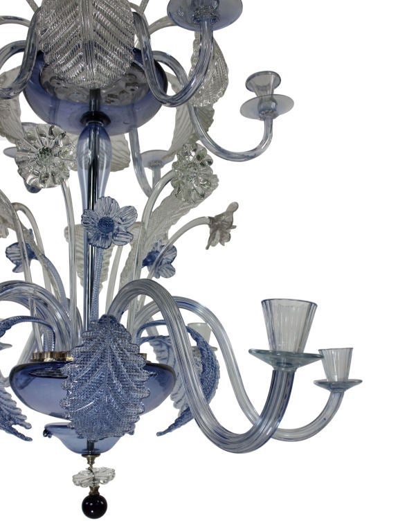 Mid-20th Century Large Murano Chandelier in Pale Blue Glass