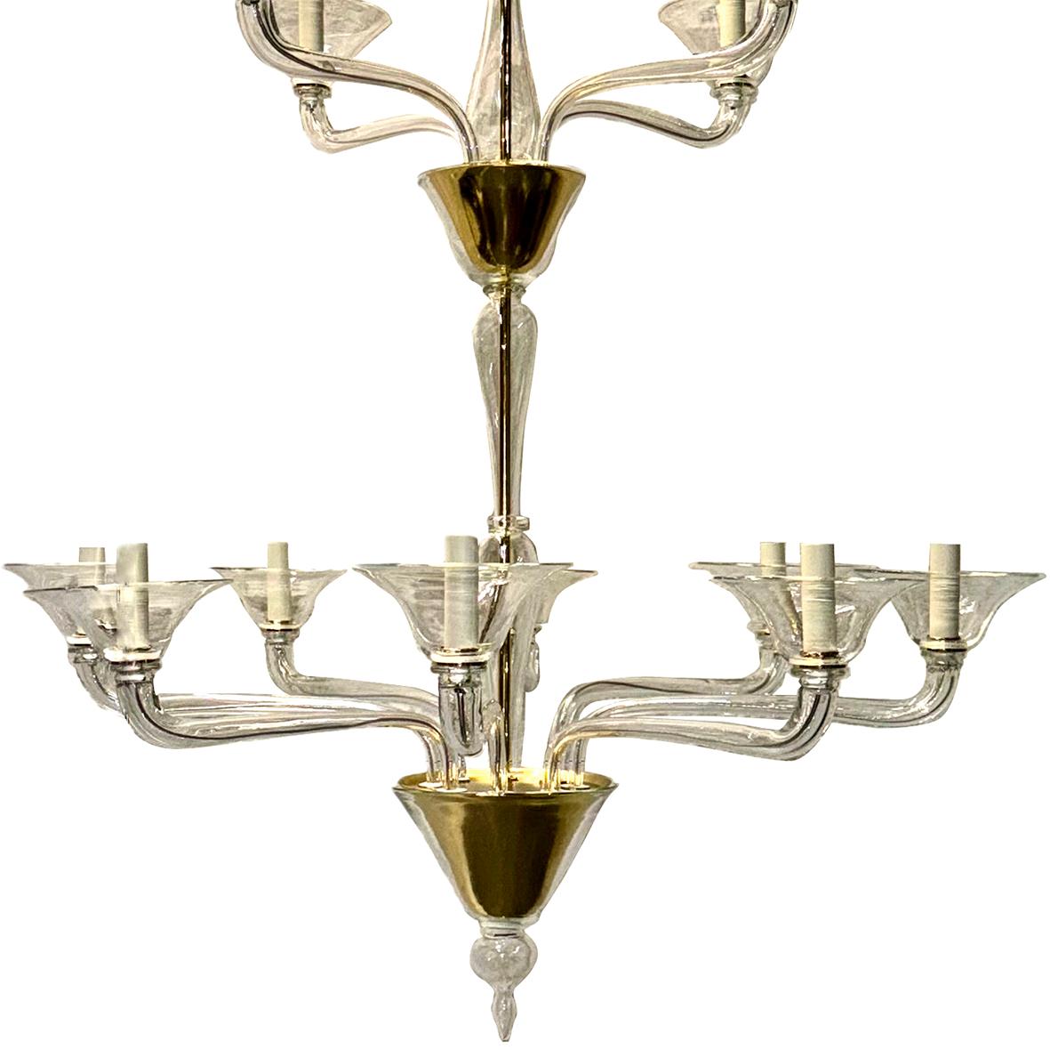 Italian Large Murano Clear Glass Chandelier For Sale