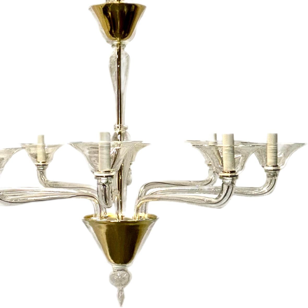 Gilt Large Murano Clear Glass Chandelier For Sale