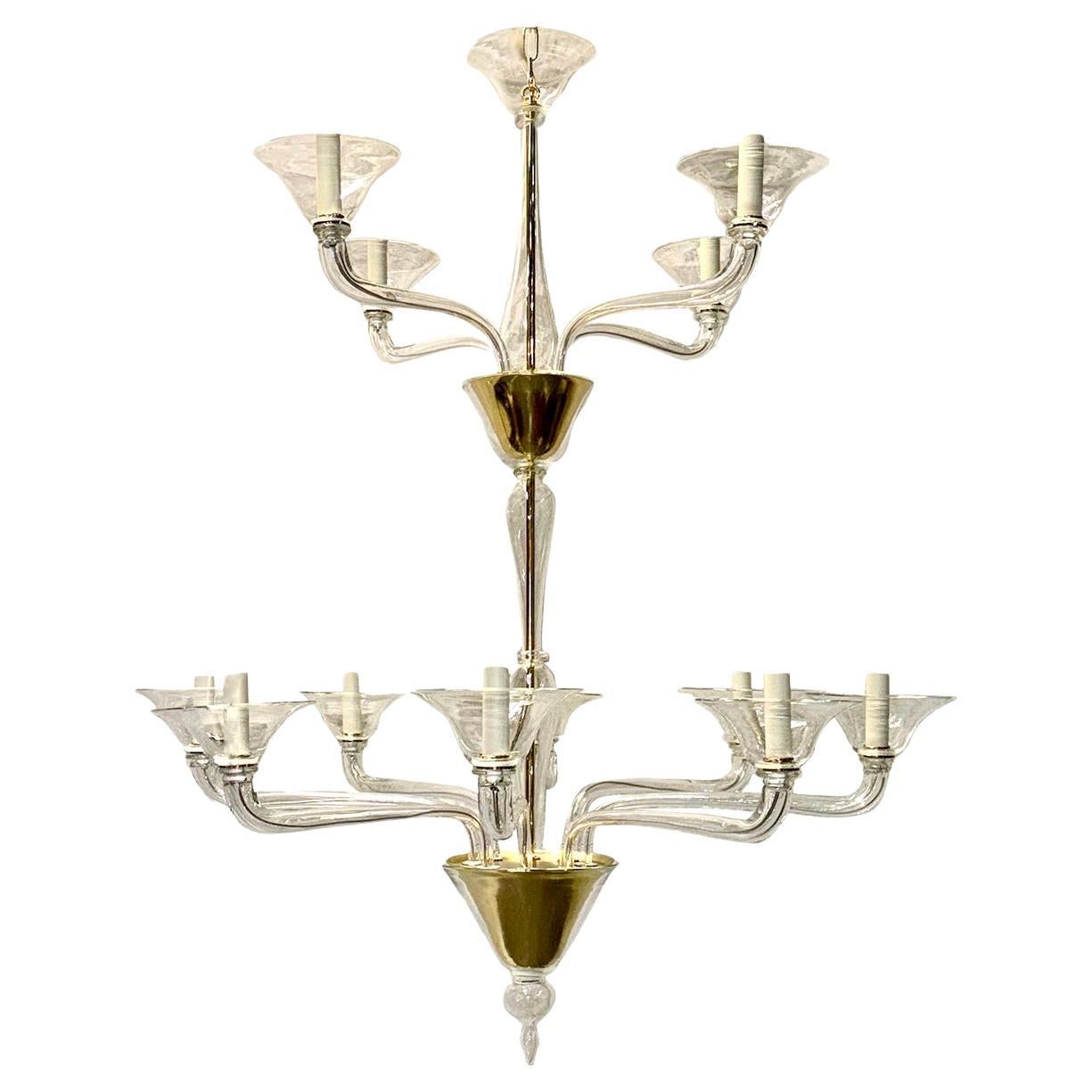 Large Murano Clear Glass Chandelier For Sale