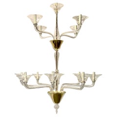 Vintage Large Murano Clear Glass Chandelier