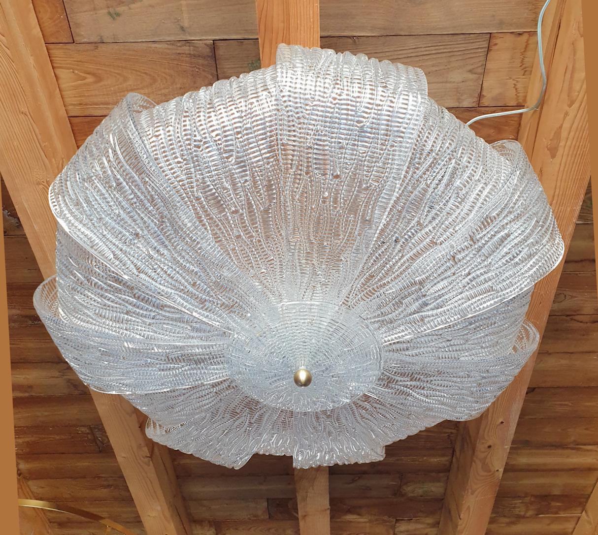 Painted Large Murano Clear Glass Mid-Century Modern Flush Mount Light Barovier Style 70s