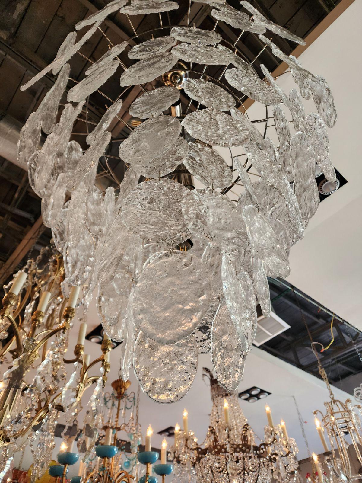 Hand-Crafted Large Murano Clear Glass Murano Chandelier  Multi-Tiered For Sale