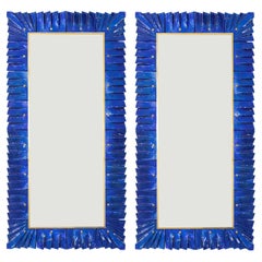 Espejo grande de cristal de Murano azul cobalto, en stock