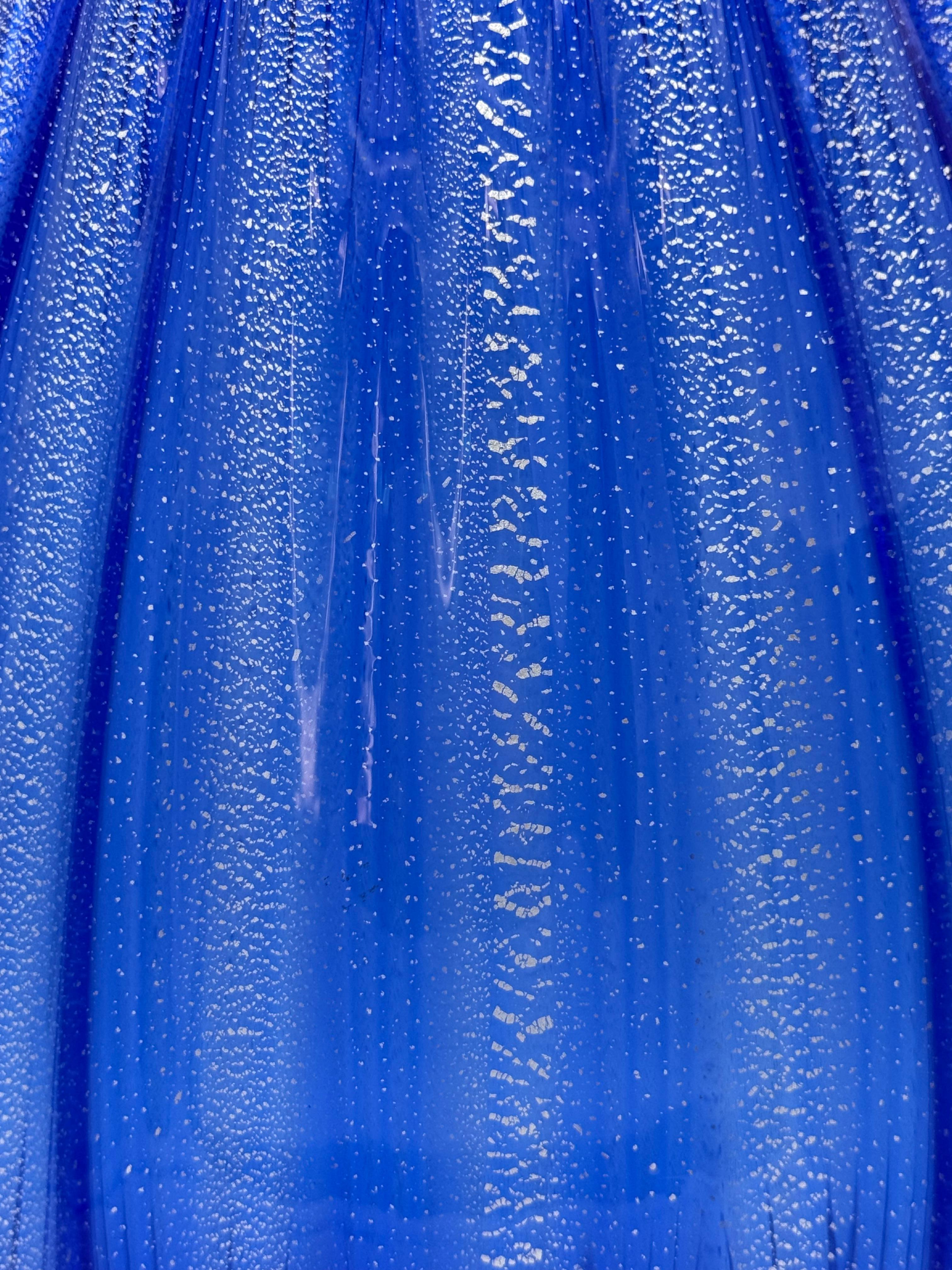 Mid-Century Modern Large Murano Cobalt Blue Ribbed Vase with Silver Leaf Detailing For Sale
