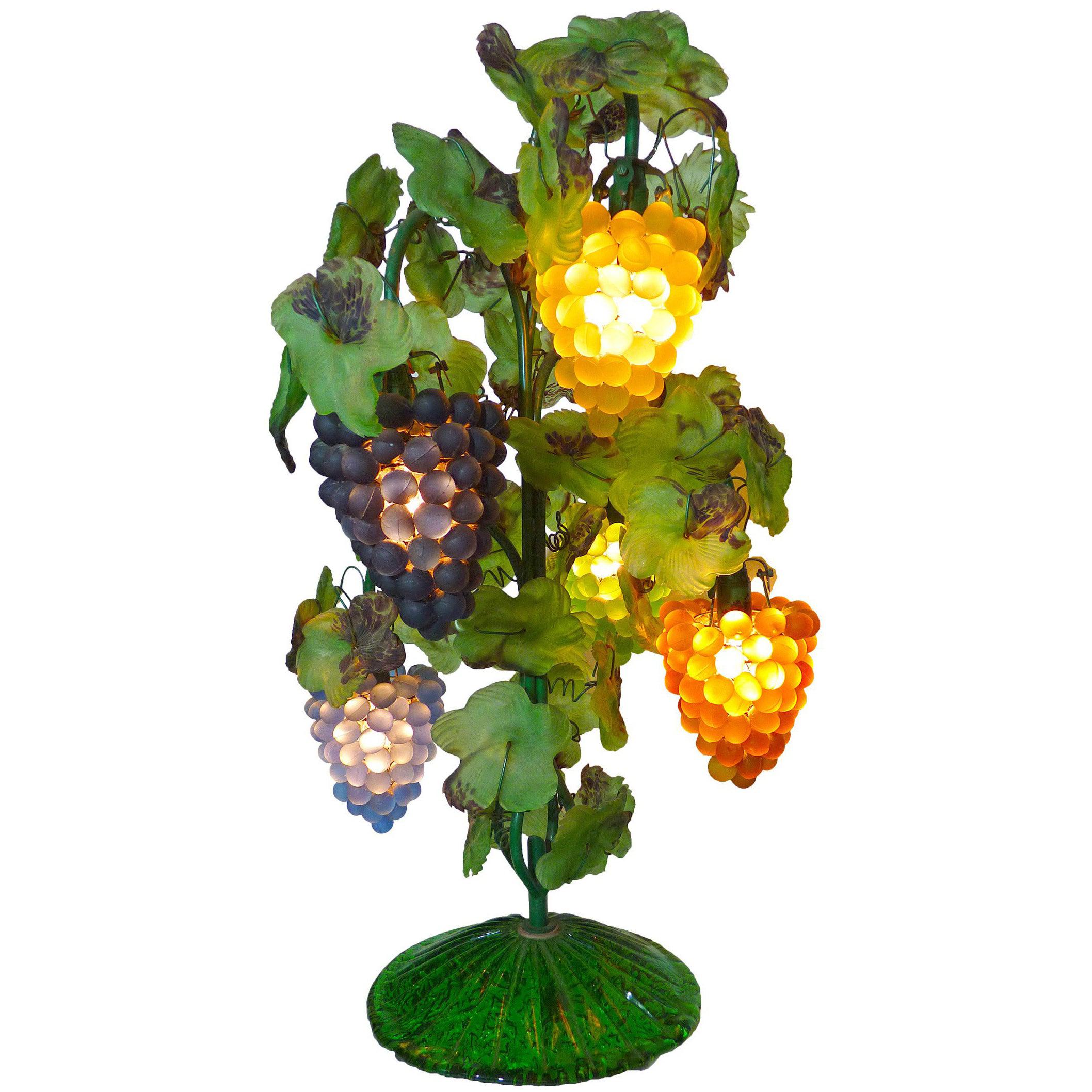 Large Murano Colorful Grape and Leaf Art Glass Floor or Table Lamp