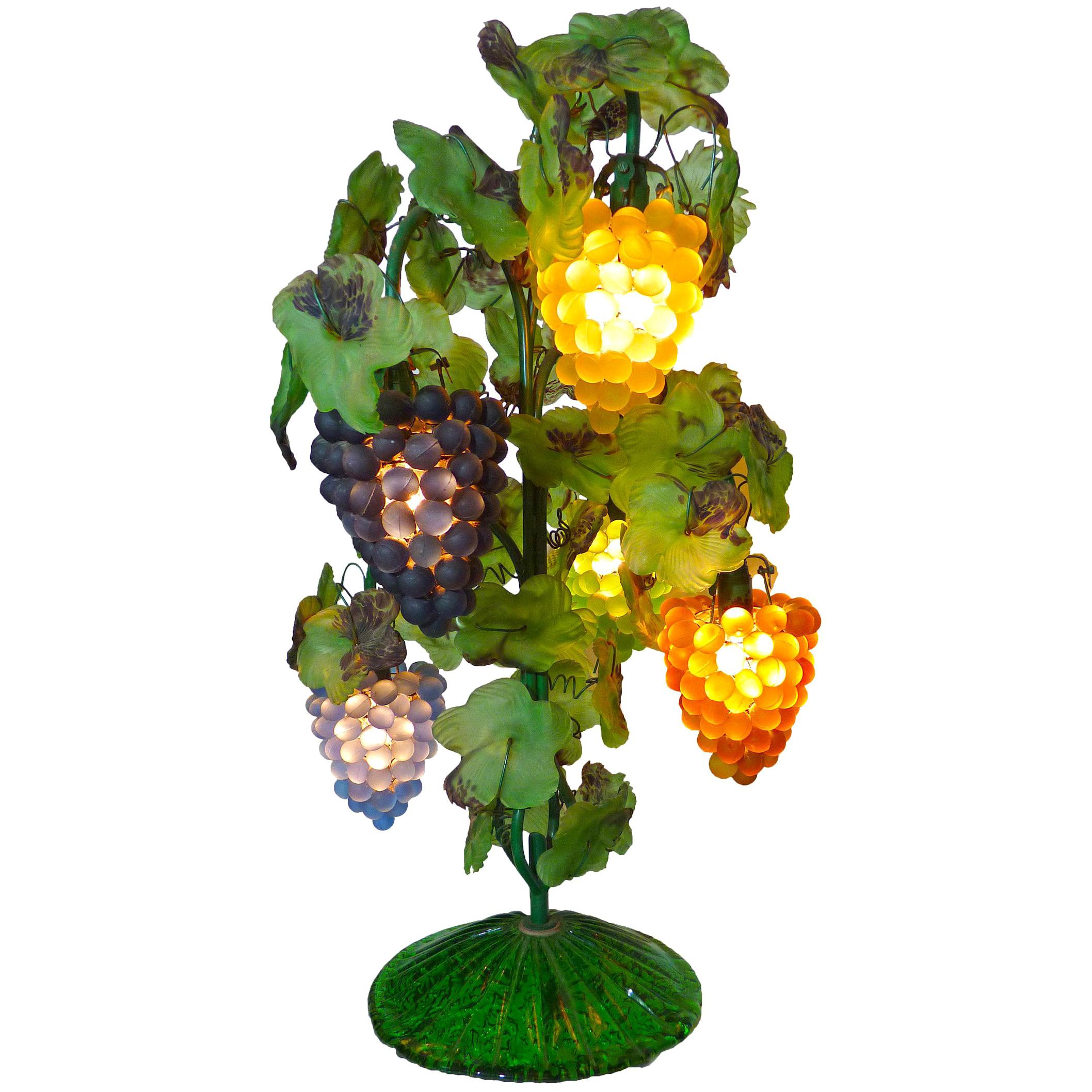 Große Stehlampe oder Tischlampe aus farbenfrohem Murano-Kunstglas mit Trauben- und Blättern