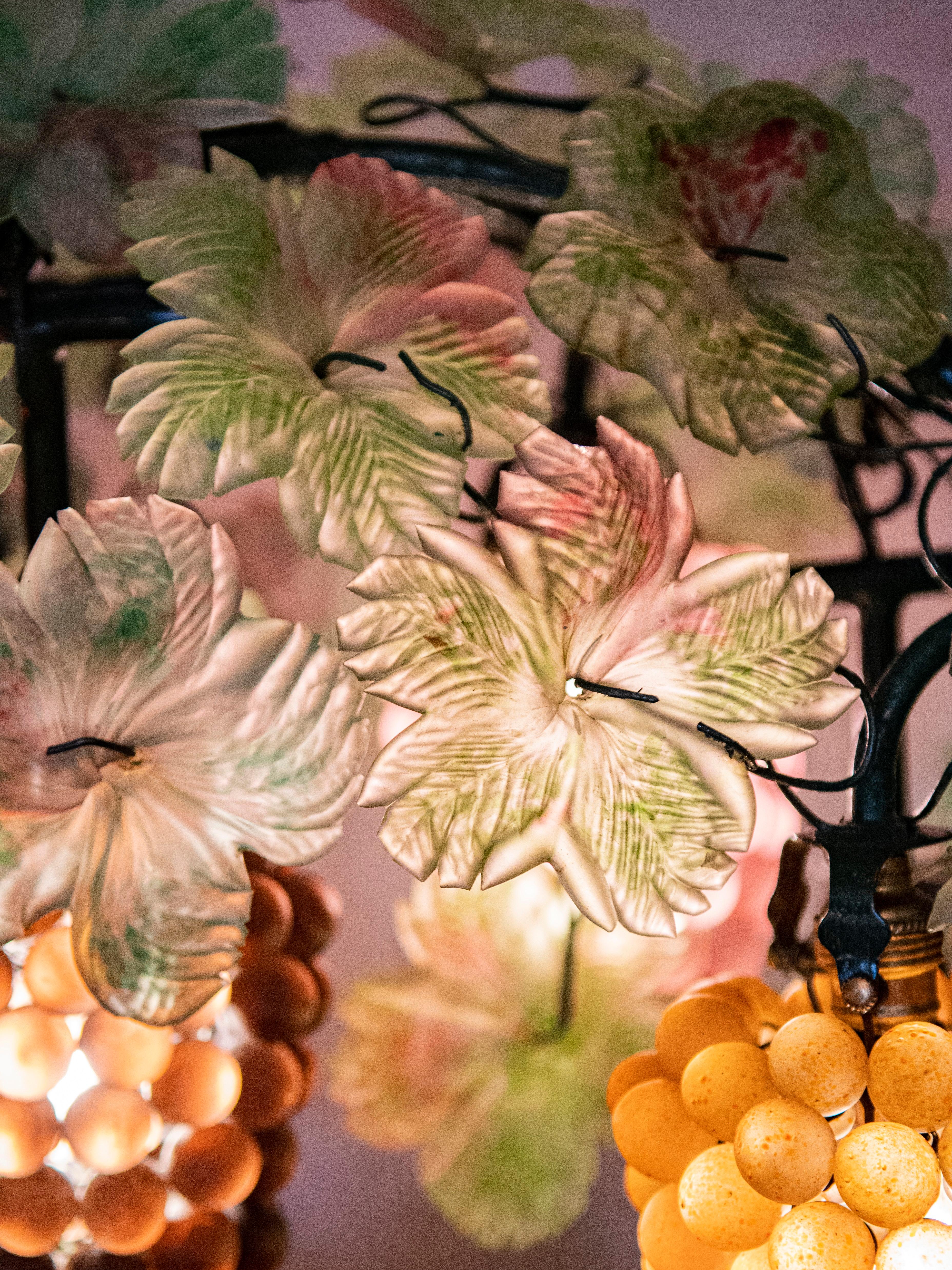 Art Nouveau Large Murano Colorful Grape and Leaf Glass Table Lamp