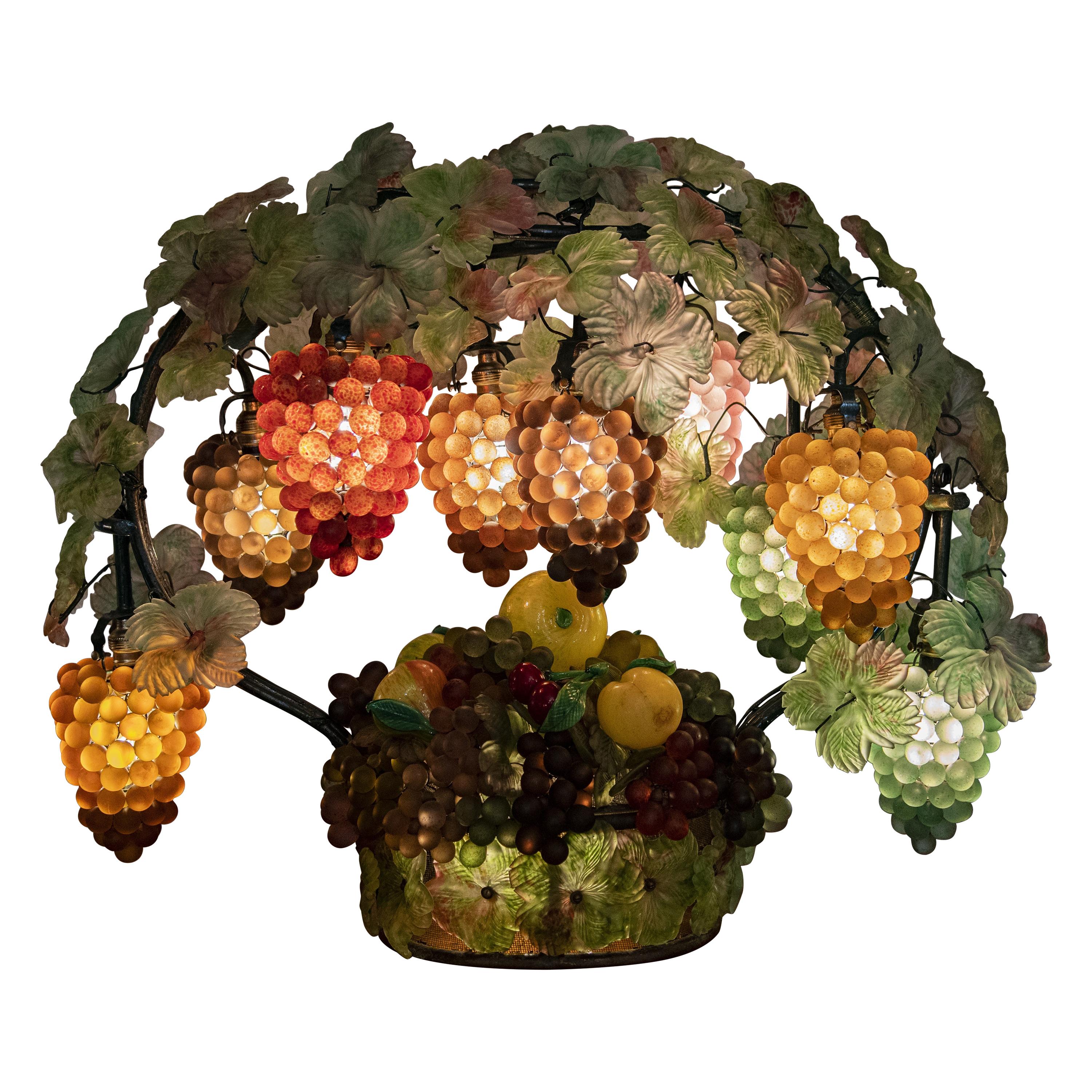 Large Murano Colorful Grape and Leaf Glass Table Lamp at 1stDibs | murano  grape lamp