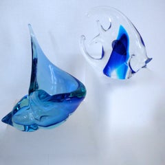 Large Murano Conch Shell Barbini Sommerso and Angel Fish with Label, 1970s