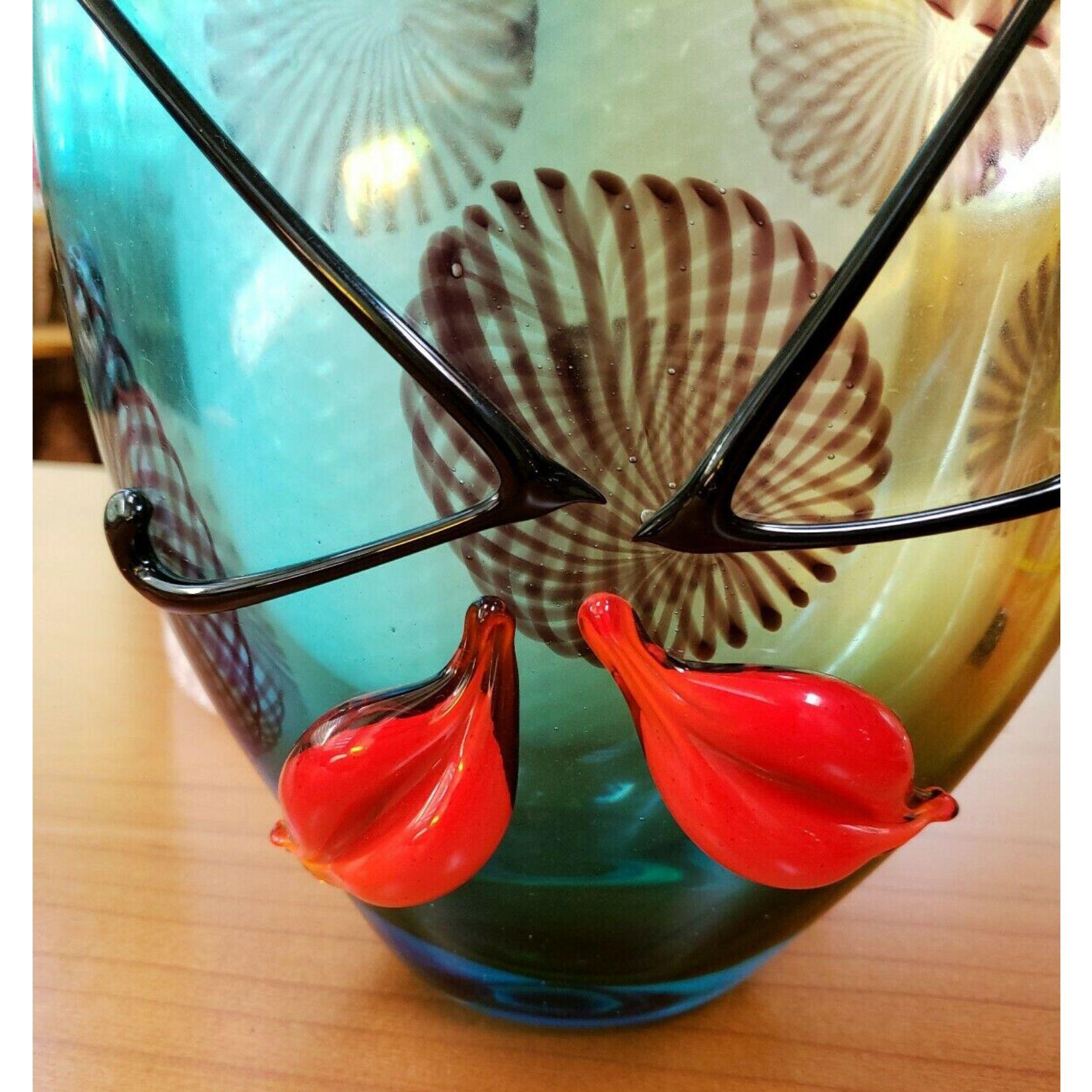 Fatto a mano Grande vaso in vetro artistico di Murano con volti e disegni astratti in stile Picasso Reperto immobiliare in vendita