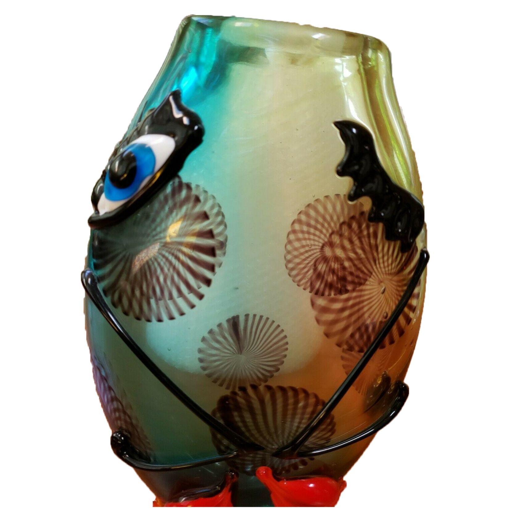 Große Murano Gesicht und abstrakte Designs Picasso-Stil Kunstglas Vase Estate Find (Glaskunst) im Angebot