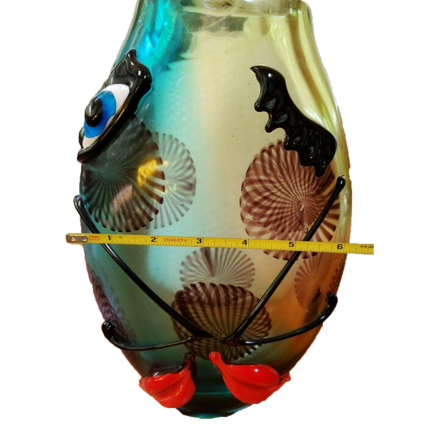 Late 20th Century Large Murano Face and Abstract Designs Picasso Style Art Glass Vase Estate Find For Sale