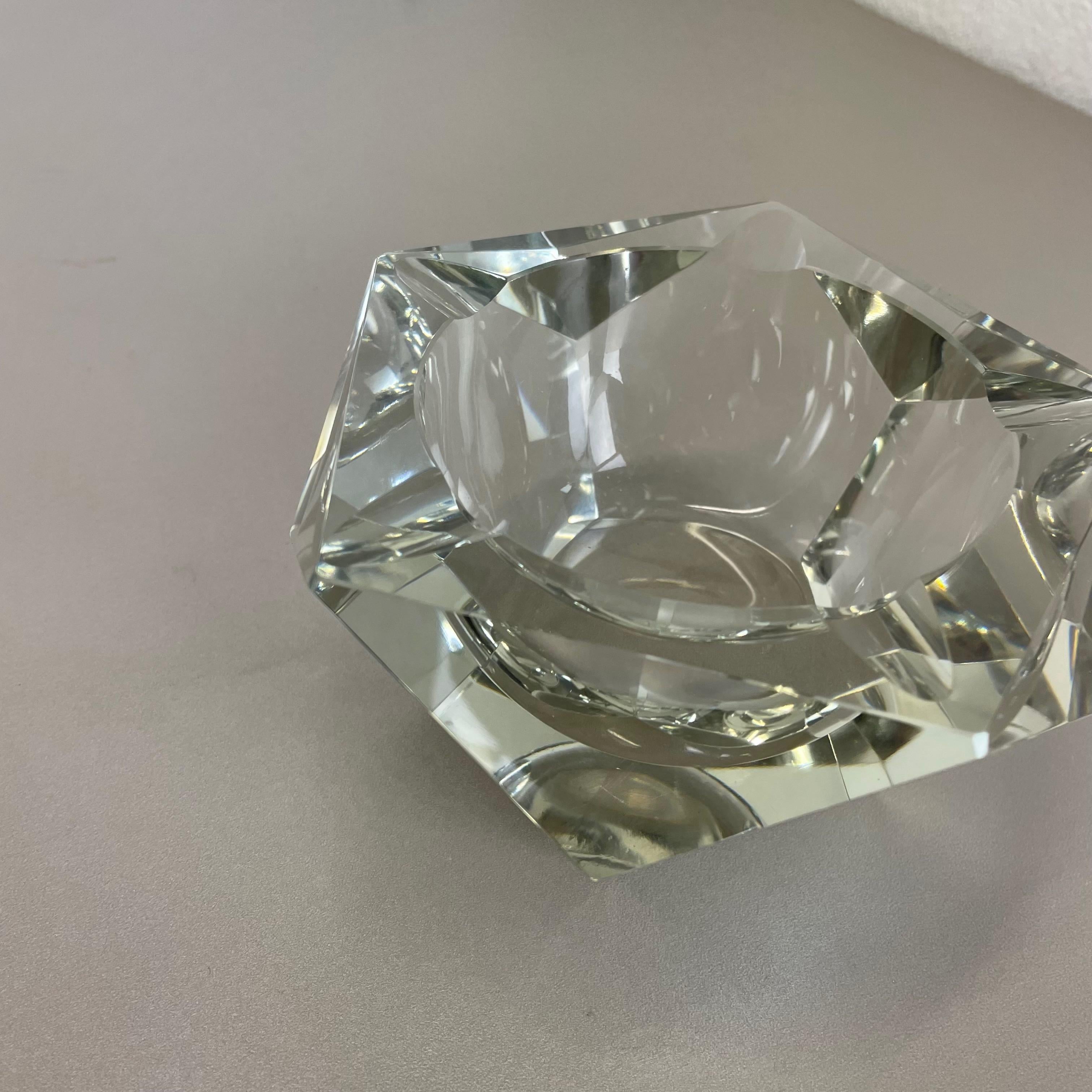 Murano Glass Large Murano Faceted Diamond Lucid Bowl Ashtray Element, Italy, 1970s For Sale