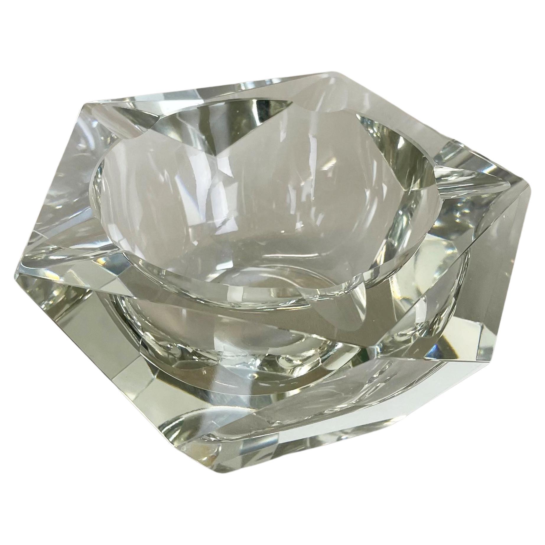 Large Murano Faceted Diamond Lucid Bowl Ashtray Element, Italy, 1970s For Sale