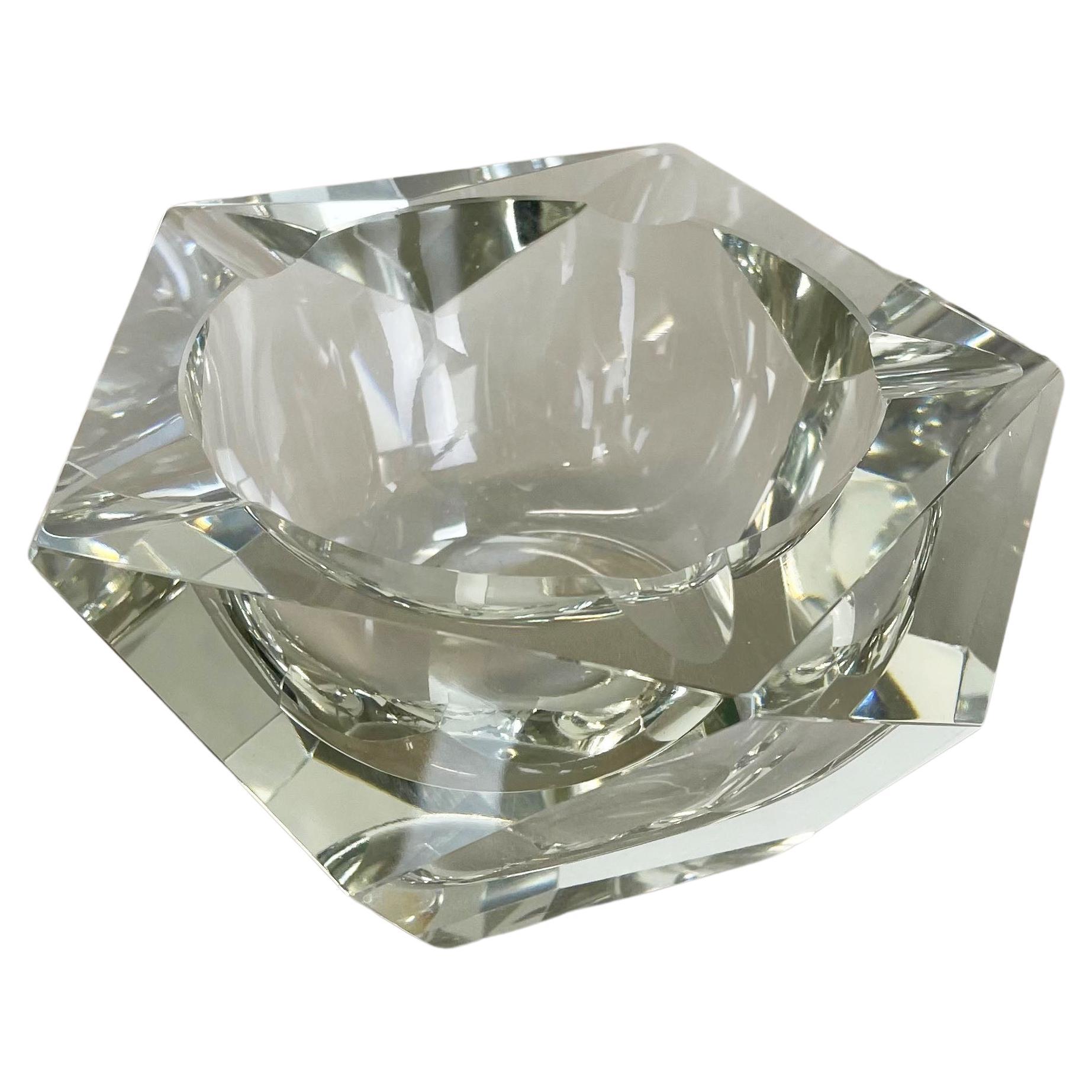 Gran elemento cenicero de cristal de Murano con diamantes facetados, Italia, años 70