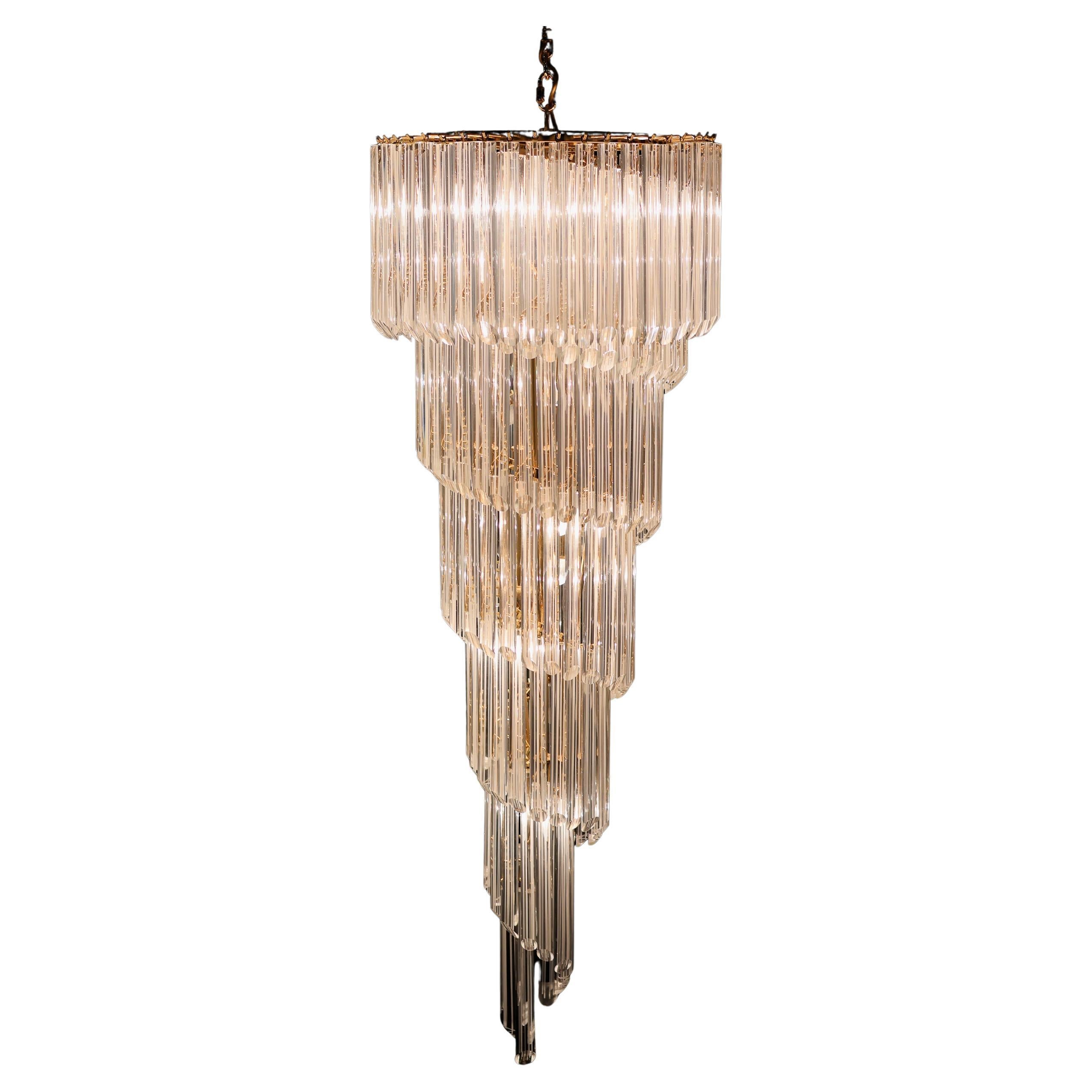Grande lampadario a spirale in vetro di Murano Filigrana - Opulenza italiana di metà secolo