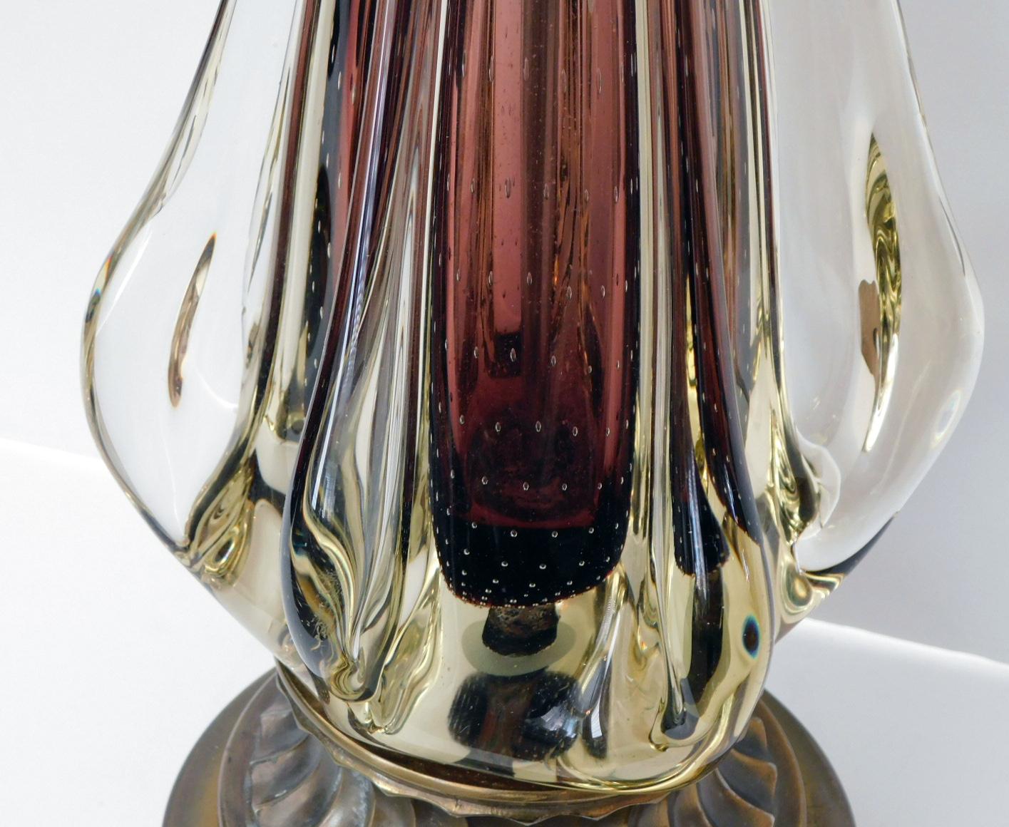 Hand-Crafted Large Murano Flavio Poli for Seguso Sommerso 1950s Aubergine Fin Lamp For Sale