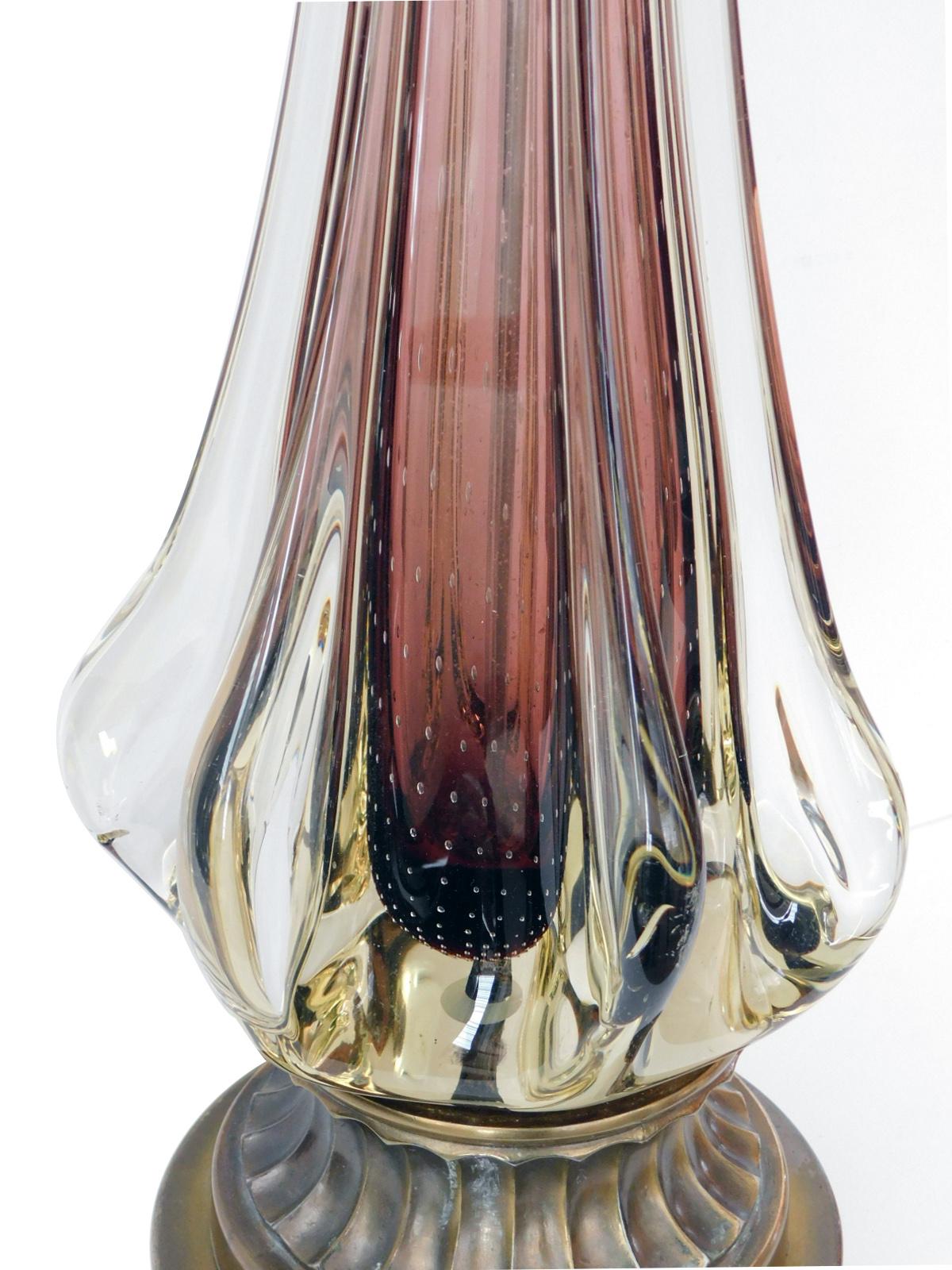 Große Lampe aus Murano, Flavio Poli für Seguso Sommerso, 1950er Jahre, Aubergine-Finish (Mitte des 20. Jahrhunderts) im Angebot