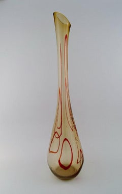 Large Murano Floor Vase in Smoky and Red Mouth Blown Art Glass