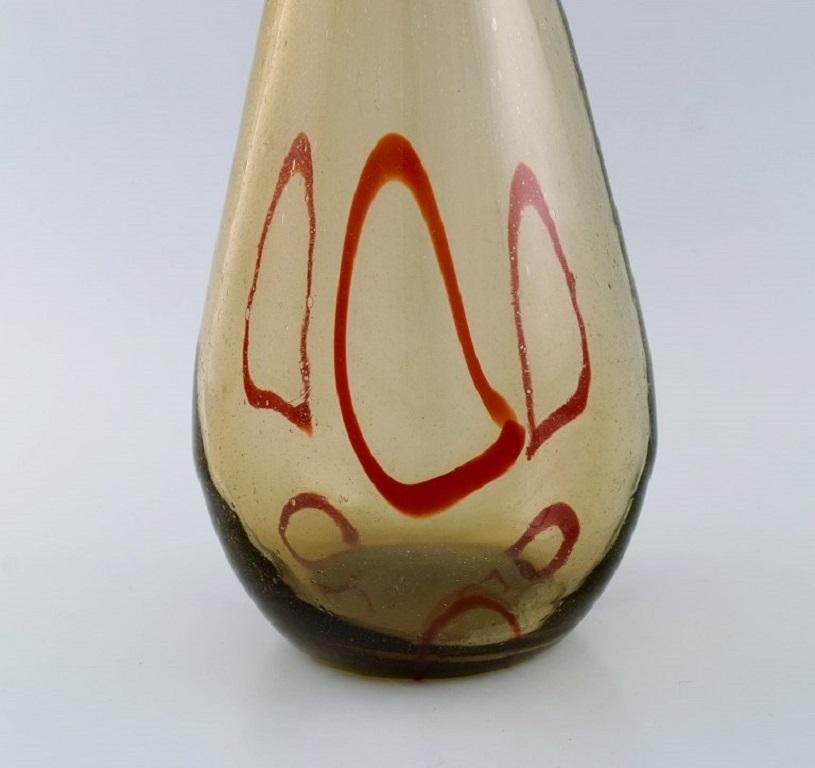 Mid-Century Modern Large Murano Floor Vase in Smoky and Red Mouth Blown Art Glass For Sale