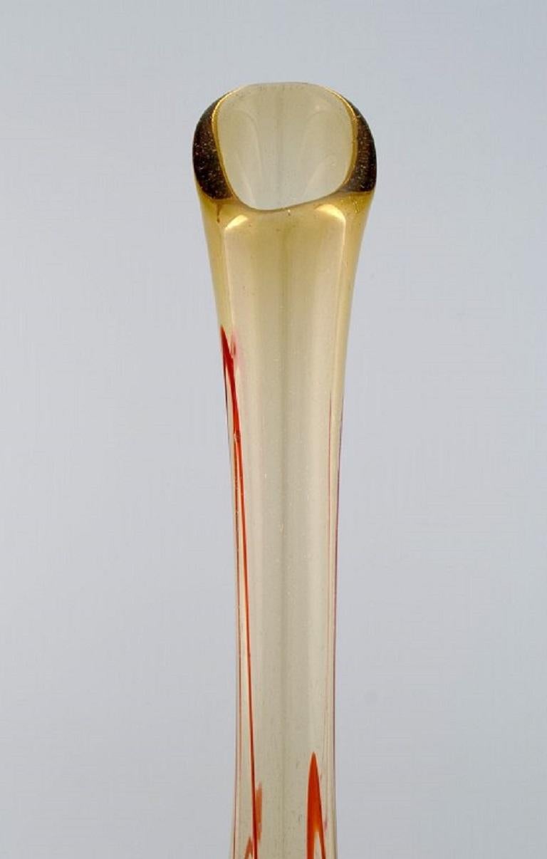 Mid-Century Modern Large Murano Floor Vase in Smoky and Red Mouth Blown Art Glass For Sale