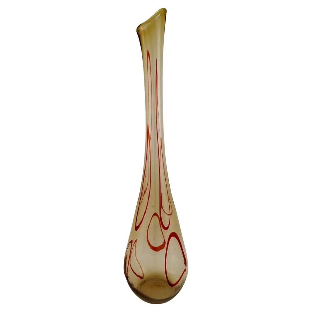 Large Murano Floor Vase in Smoky and Red Mouth Blown Art Glass For Sale