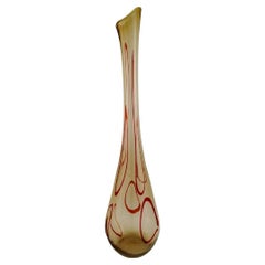 Large Murano Floor Vase in Smoky and Red Mouth Blown Art Glass
