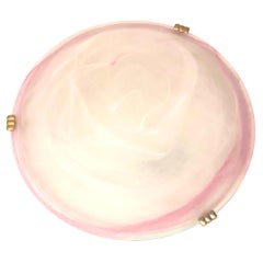 Large Murano Flush Mount Light with Satin and Pink Swirl Glass, 1980s, Italy
