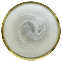 Grande lampe à encastrer de Murano avec verre tourbillonnant satiné et blanc, années 1980, Italie