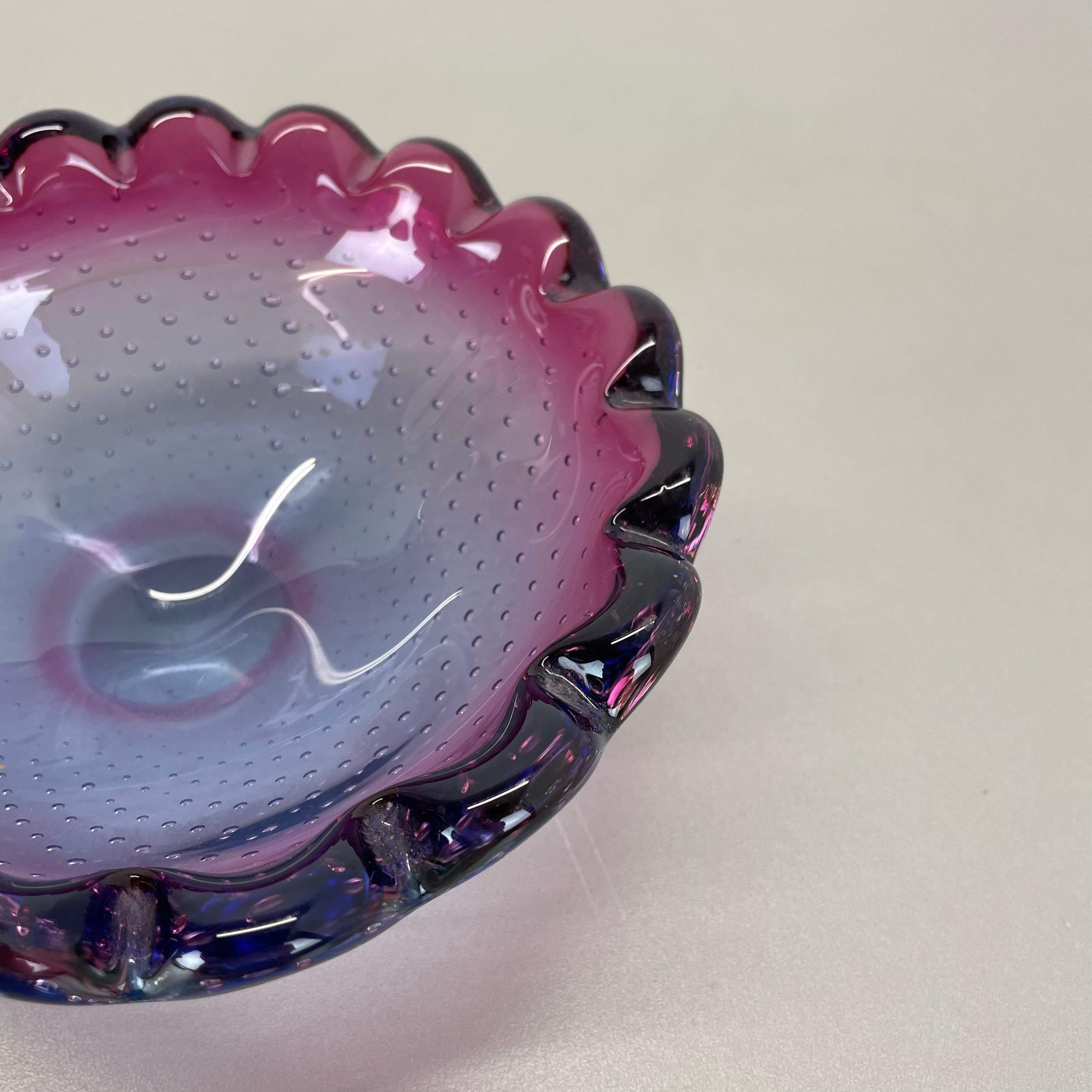 Large Murano Glass 1.2kg Bullicante PINK Bubble Bowl Element Shell, Italy, 1970s For Sale 4