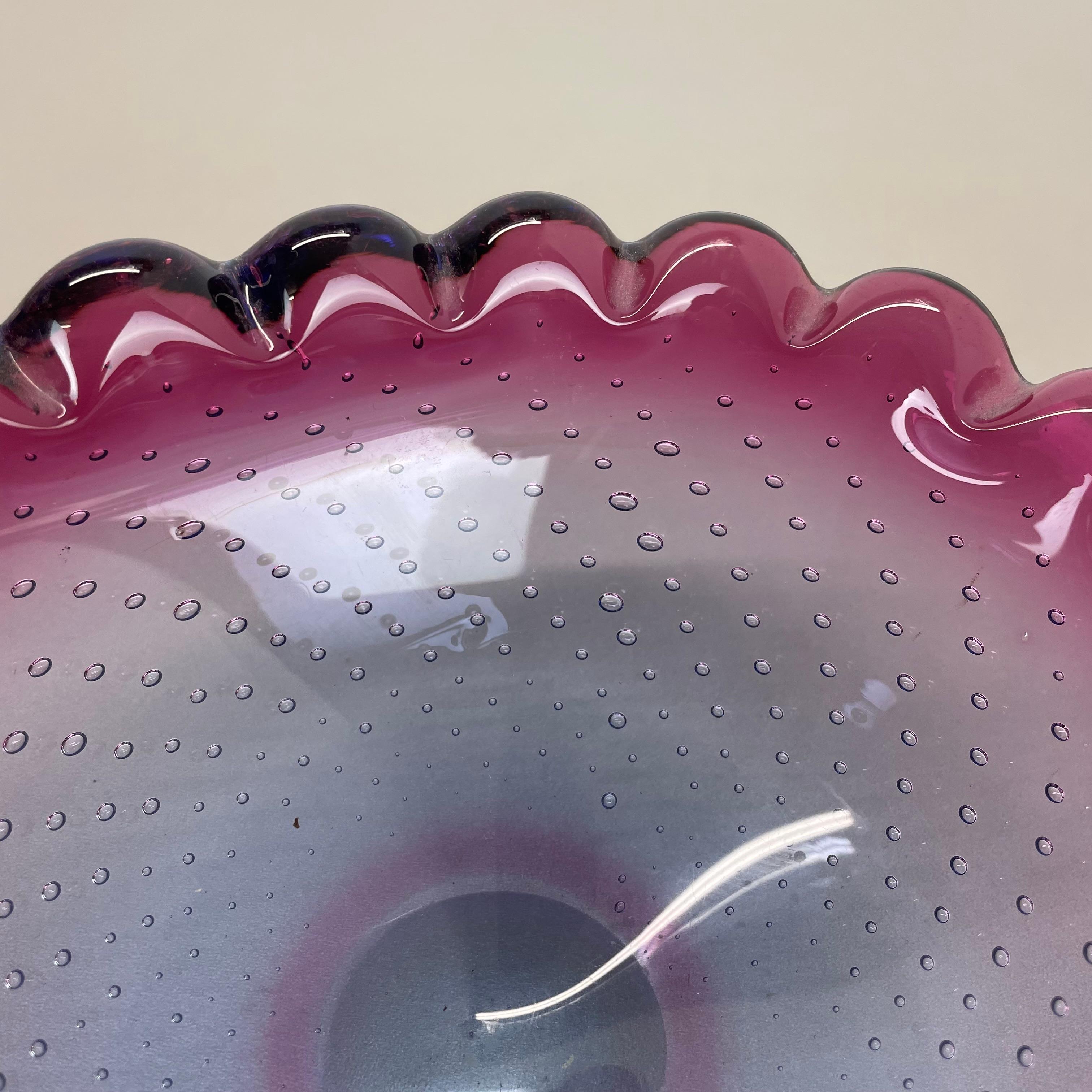 Large Murano Glass 1.2kg Bullicante PINK Bubble Bowl Element Shell, Italy, 1970s For Sale 9
