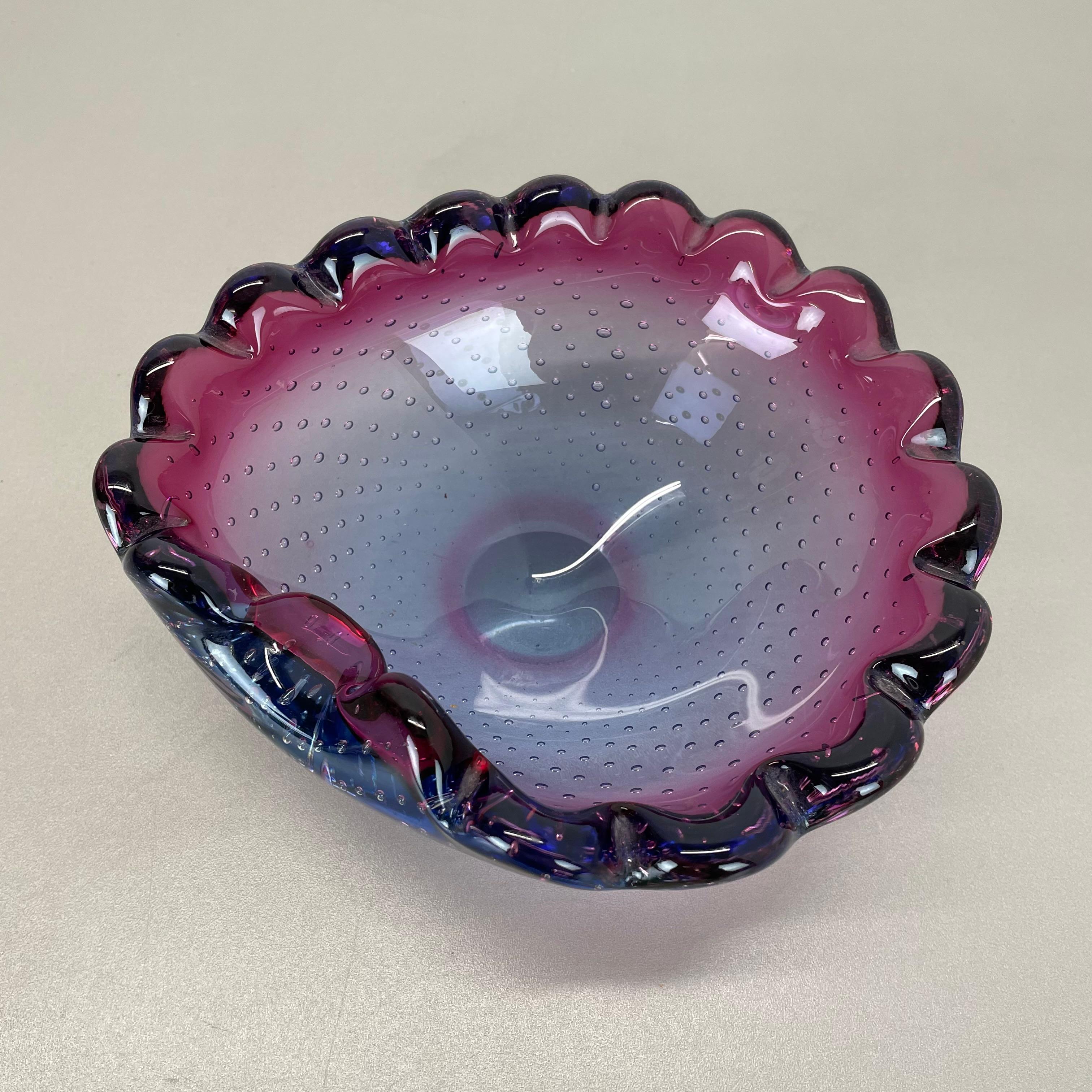 Large Murano Glass 1.2kg Bullicante PINK Bubble Bowl Element Shell, Italy, 1970s For Sale 12
