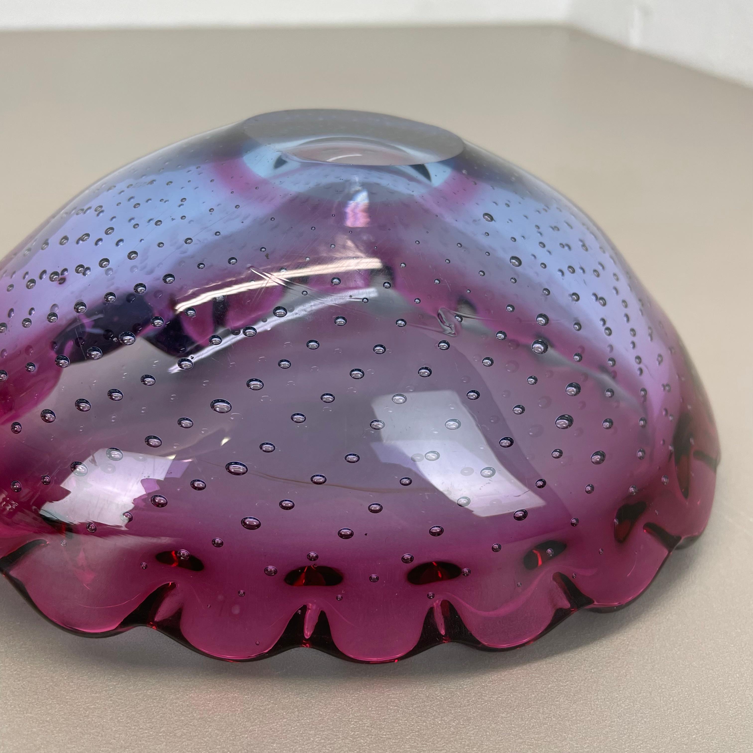 Large Murano Glass 1.2kg Bullicante PINK Bubble Bowl Element Shell, Italy, 1970s For Sale 13