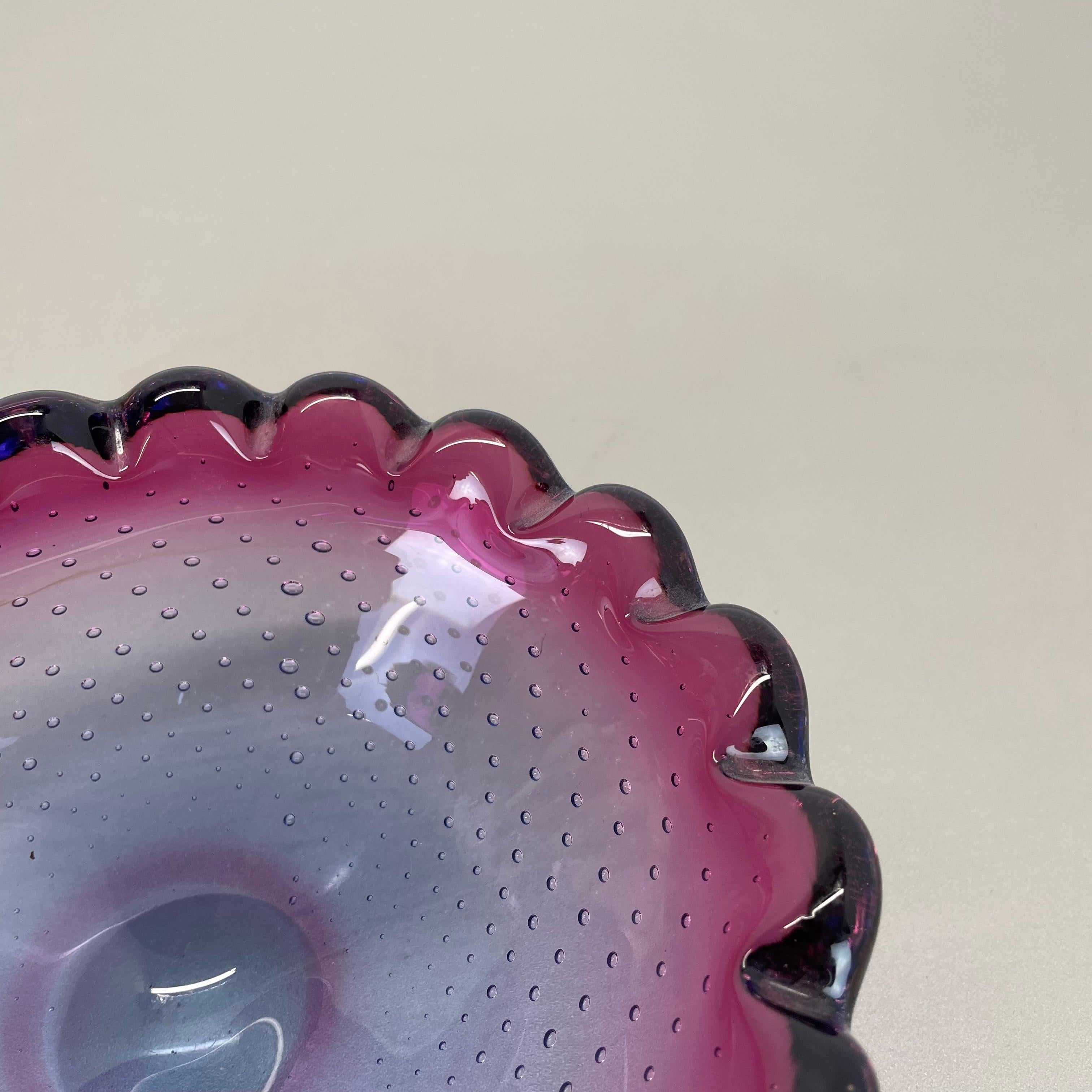 Large Murano Glass 1.2kg Bullicante PINK Bubble Bowl Element Shell, Italy, 1970s For Sale 3